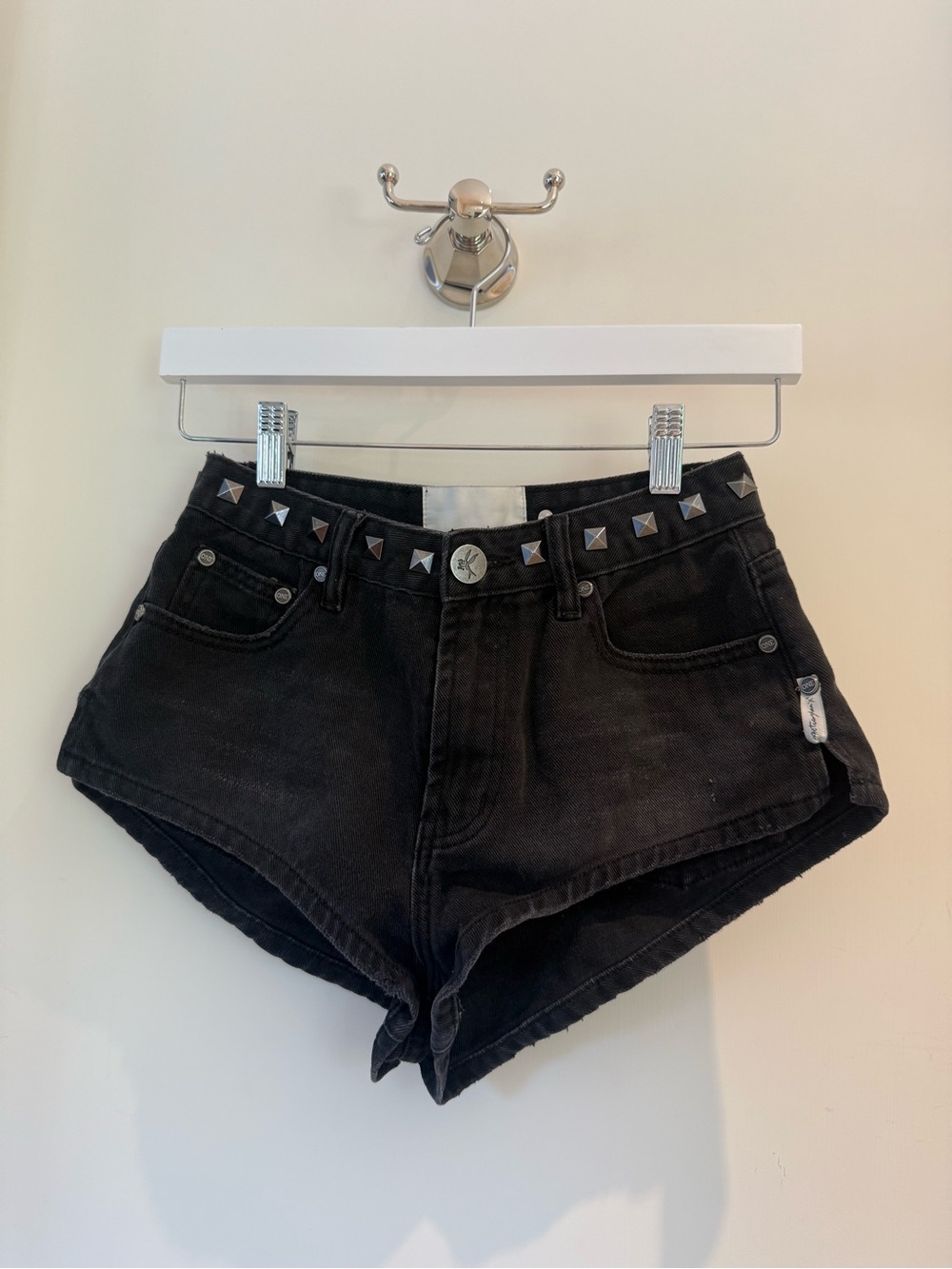 One Teaspoon Black Studded High-Rise Denim Shorts
